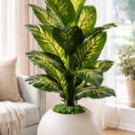 Kaykon Big Artificial Plant Dieffenbachia Tree for Home Decor Without Pot 21 Big Leaves - 5 Feet/60 inch