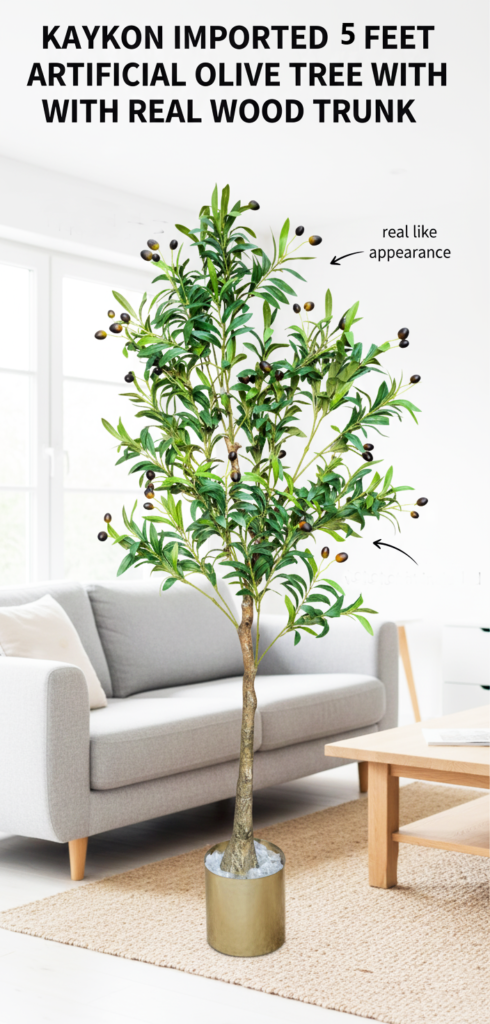 KAYKON 5 Feet Imported Artificial Olive Plant Tree Without Vase For Luxury Decor and Hosuewarming Gift - Premium Collection