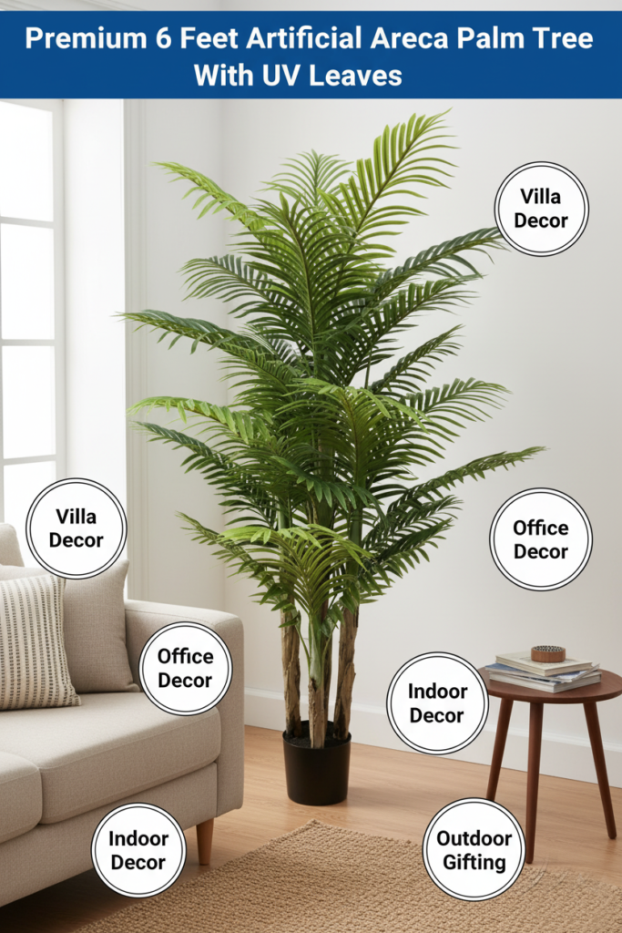 6 Feet Artificial Areca Palm Tree With 4 Trunks For Villas/Luxury Farmhouse/Office/Hotel Decor and Housewarming Gift - Premium Selection 6 Feet Artificial Areca Palm Tree With 4 Trunks For Villas/Luxury Farmhouse/Office/Hotel Decor and Housewarming Gift - Premium Selection