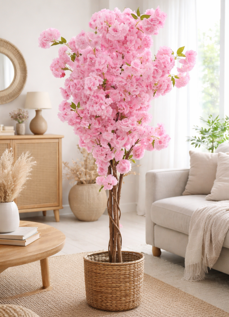 KAYKON 6 Feet Artificial Pink Flower Tree Real Wood Trunk Premium Luxury Decorative Artificial Plant Without Vase artificial pink fower tree 6 feet
