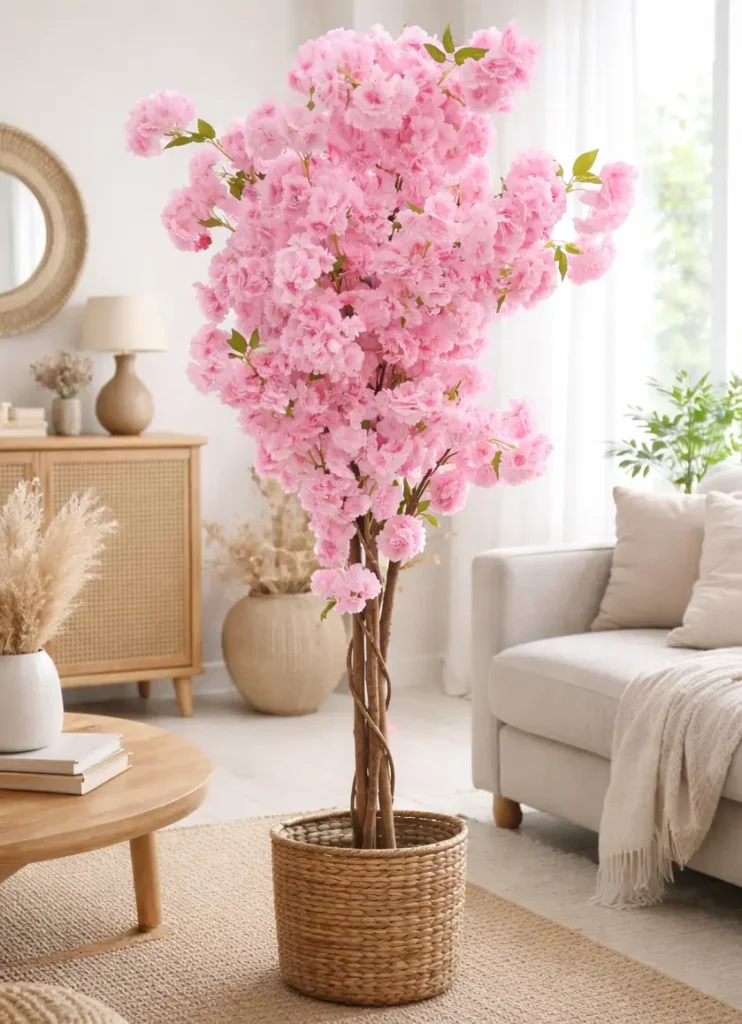 KAYKON 6 Feet Artificial Flower Tree Real Wooden Trunk Premium Luxury Decorative Artificial Plant for Home Decor, Hotel, Office, Villa, Restaurant & Interior Decoration (Without Vase) big artificial pink flowert tree for hoem decor 6 feet