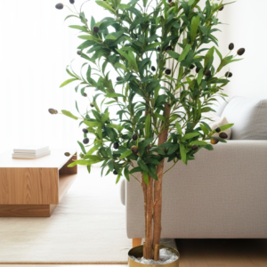 KAYKON Imported Artificial Olive Plant With Real Wooden Trunk Without Vase - 4 Feet Premium Collection