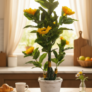 Kaykon Big Artificial Sunflower Plant Tree UV Protected Leaves for Home Office Hotel Decor Without Pot - 4.5 Feet/54 Inch