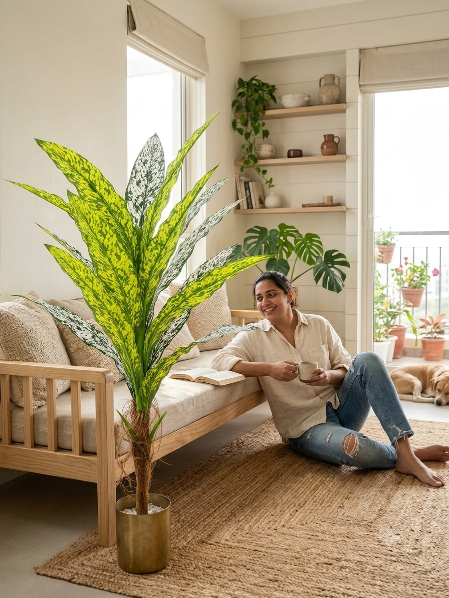 Kaykon 6 Ft Artificial Plant Dieffenbachia Tree for Home Decor Without Pot 15 Big Premium Leaves - Image 4