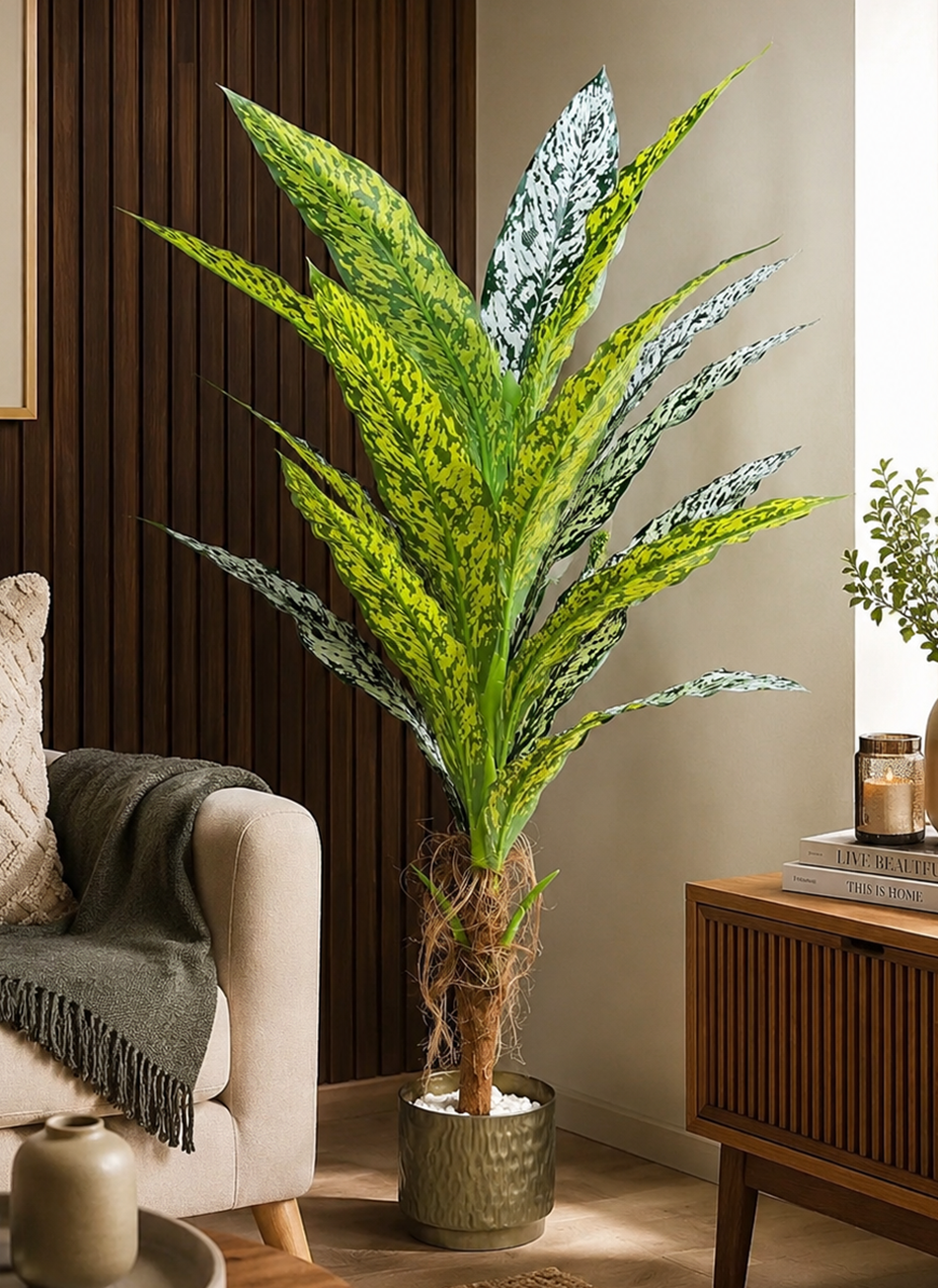 Kaykon 6 Ft Artificial Plant Dieffenbachia Tree for Home Decor Without Pot 15 Big Premium Leaves - Image 5