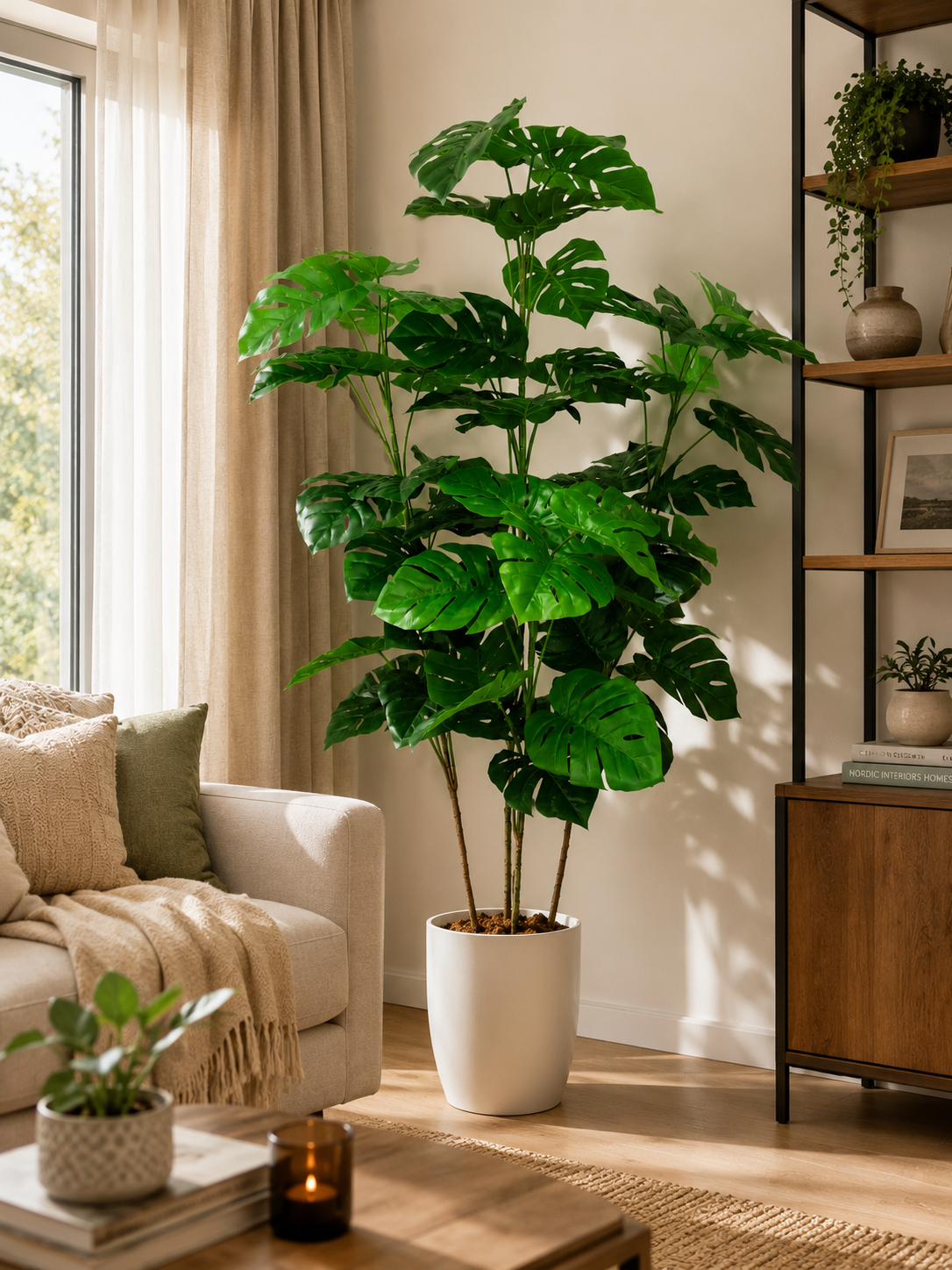 KAYKON 6 Feet Artificial Monstera Plant 4 Stems 70 Leaves Real Looking Big Artificial Plant Without Vase for Home Decor Hotel Decor Luxury Collection Large Indoor Faux Plant 180 cm - Image 2