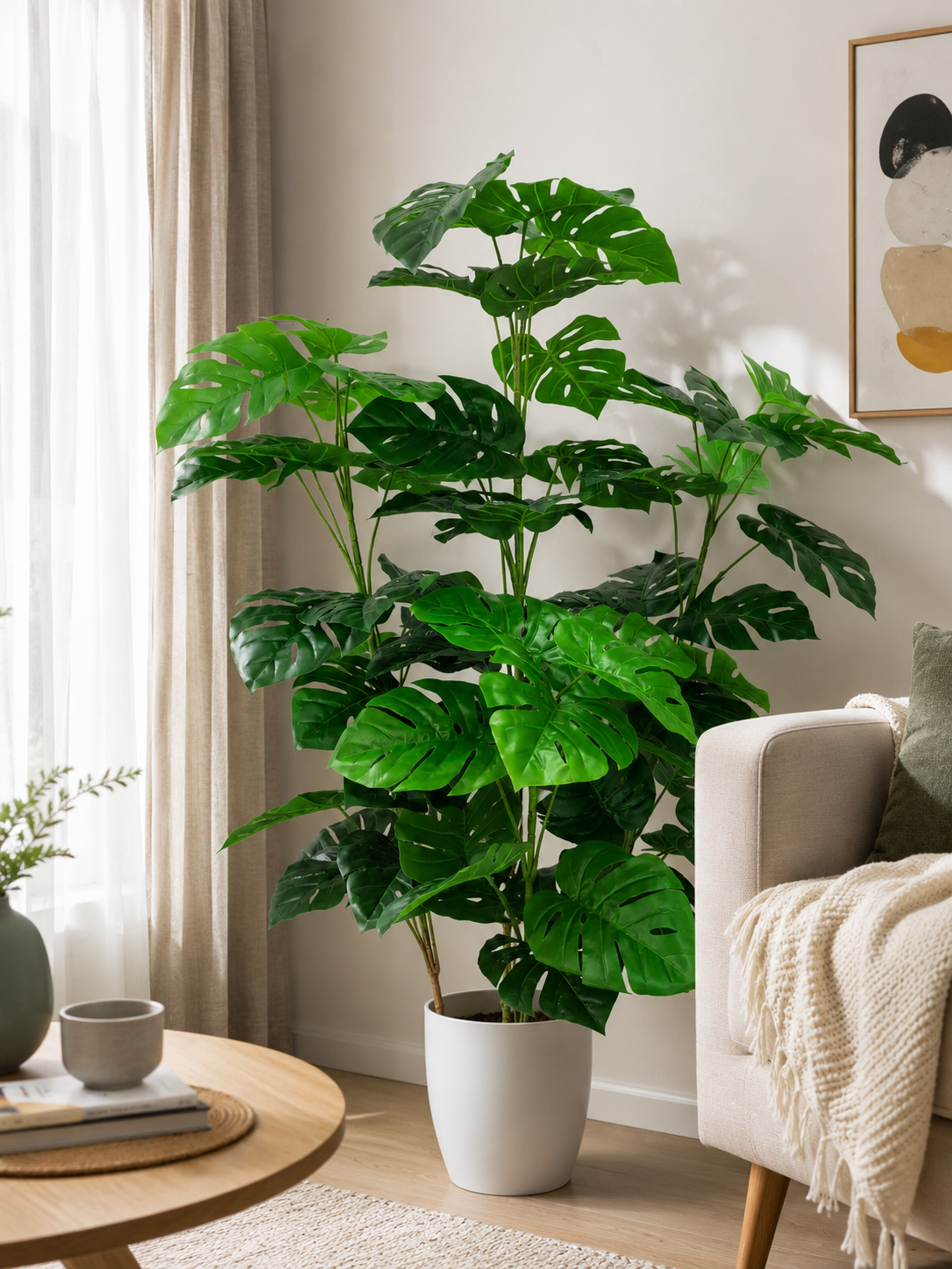 KAYKON 6 Feet Artificial Monstera Plant 4 Stems 70 Leaves Real Looking Big Artificial Plant Without Vase for Home Decor Hotel Decor Luxury Collection Large Indoor Faux Plant 180 cm - Image 3