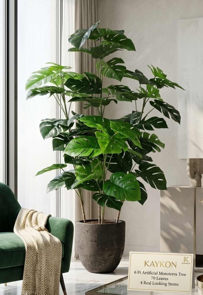 KAYKON 6 Feet Artificial Monstera Plant 4 Stems 70 Leaves Real Looking Big Artificial Plant Without Vase for Home Decor Hotel Decor Luxury Collection Large Indoor Faux Plant 180 cm 6 FT ARTIFICIAL MONSTERA TREEA