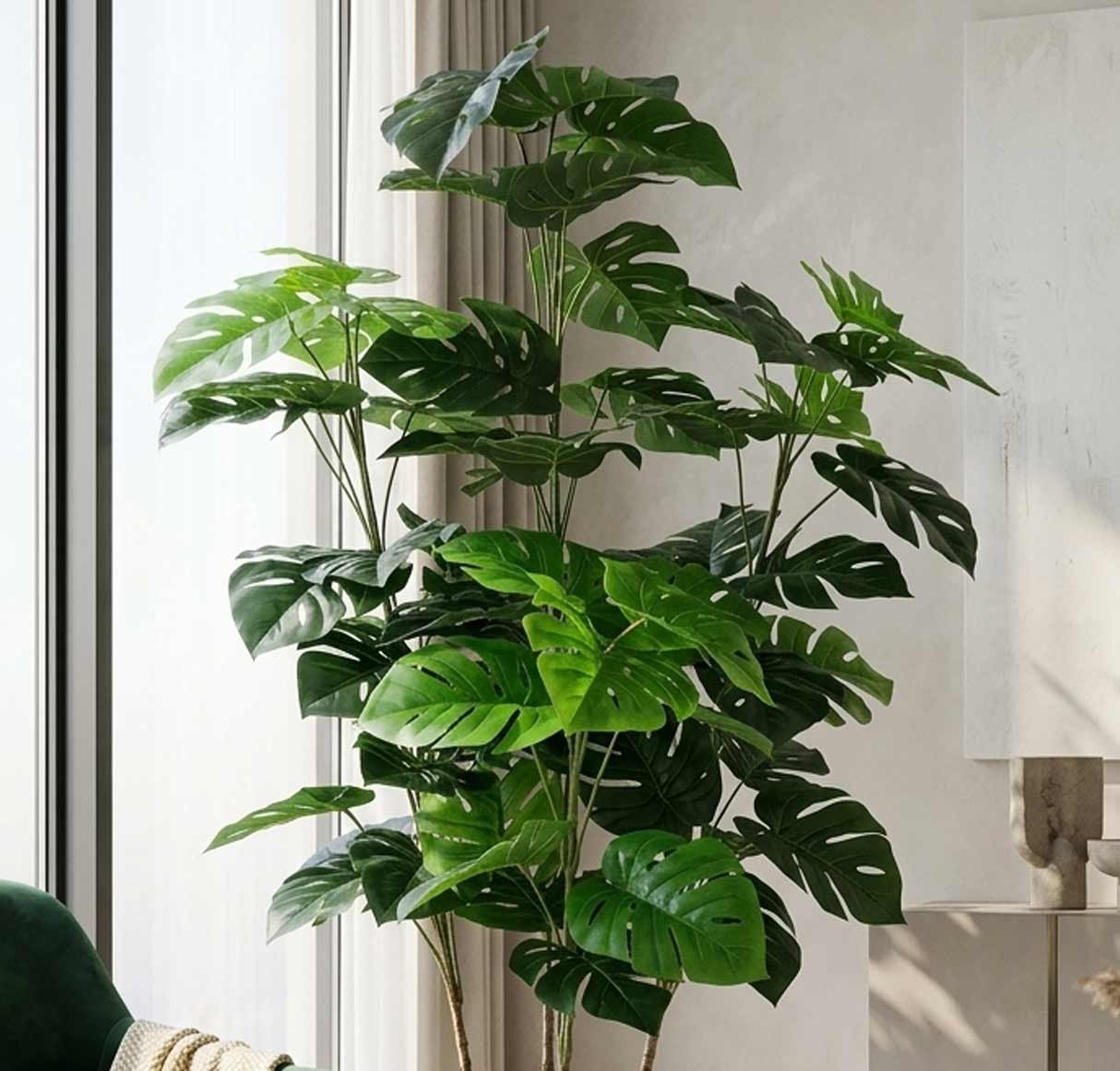 KAYKON 6 Feet Artificial Monstera Plant 4 Stems 70 Leaves Real Looking Big Artificial Plant Without Vase for Home Decor Hotel Decor Luxury Collection Large Indoor Faux Plant 180 cm - Image 4