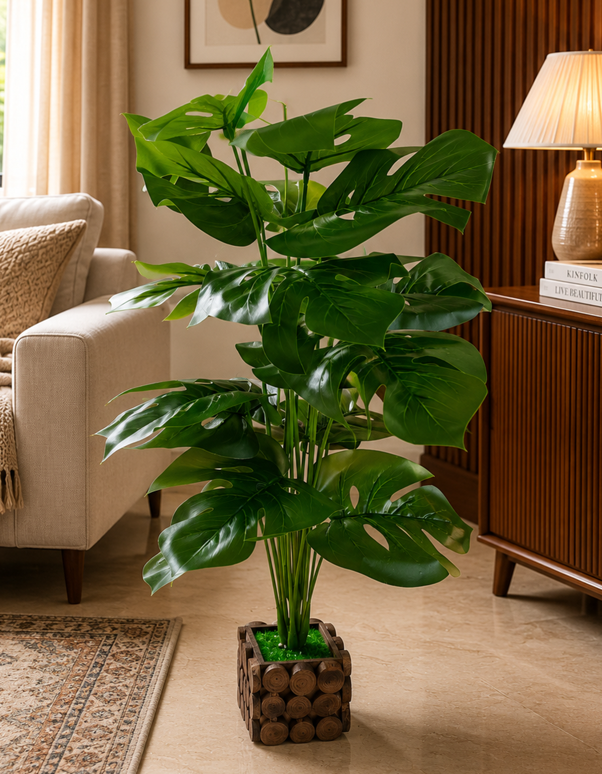 KAYKON Artificial Monstera Plant Bunch Palm Faux Without Pot 18 Leaves - 26 inch - Image 2